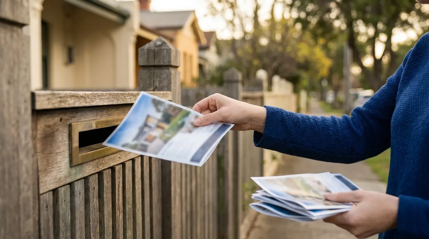 Flyer immobilier déposé dans une boîte aux lettres